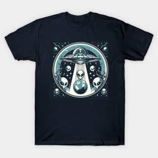 Grey Aliens in a UFO T-Shirt